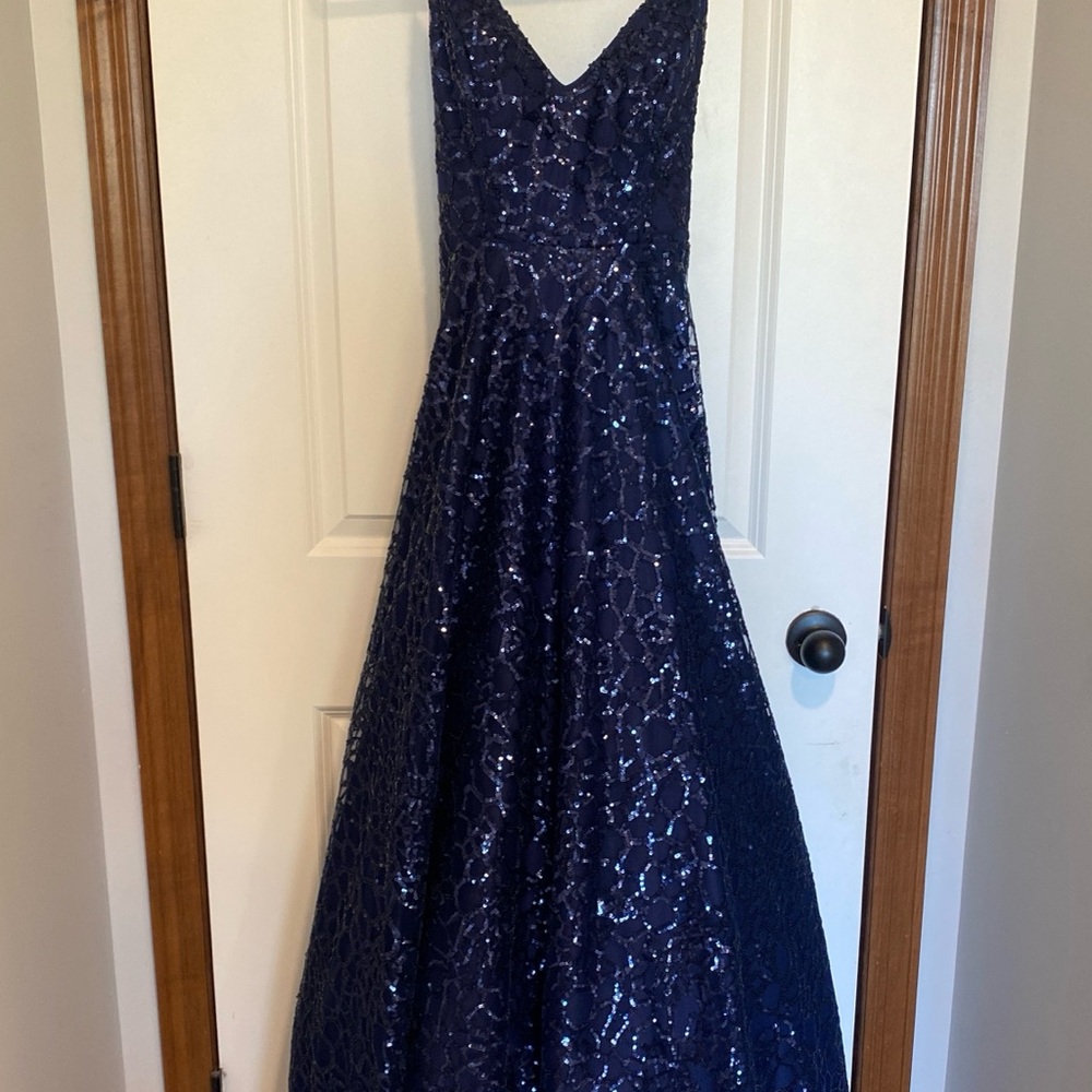 Elegant Navy Blue Sequin Gown